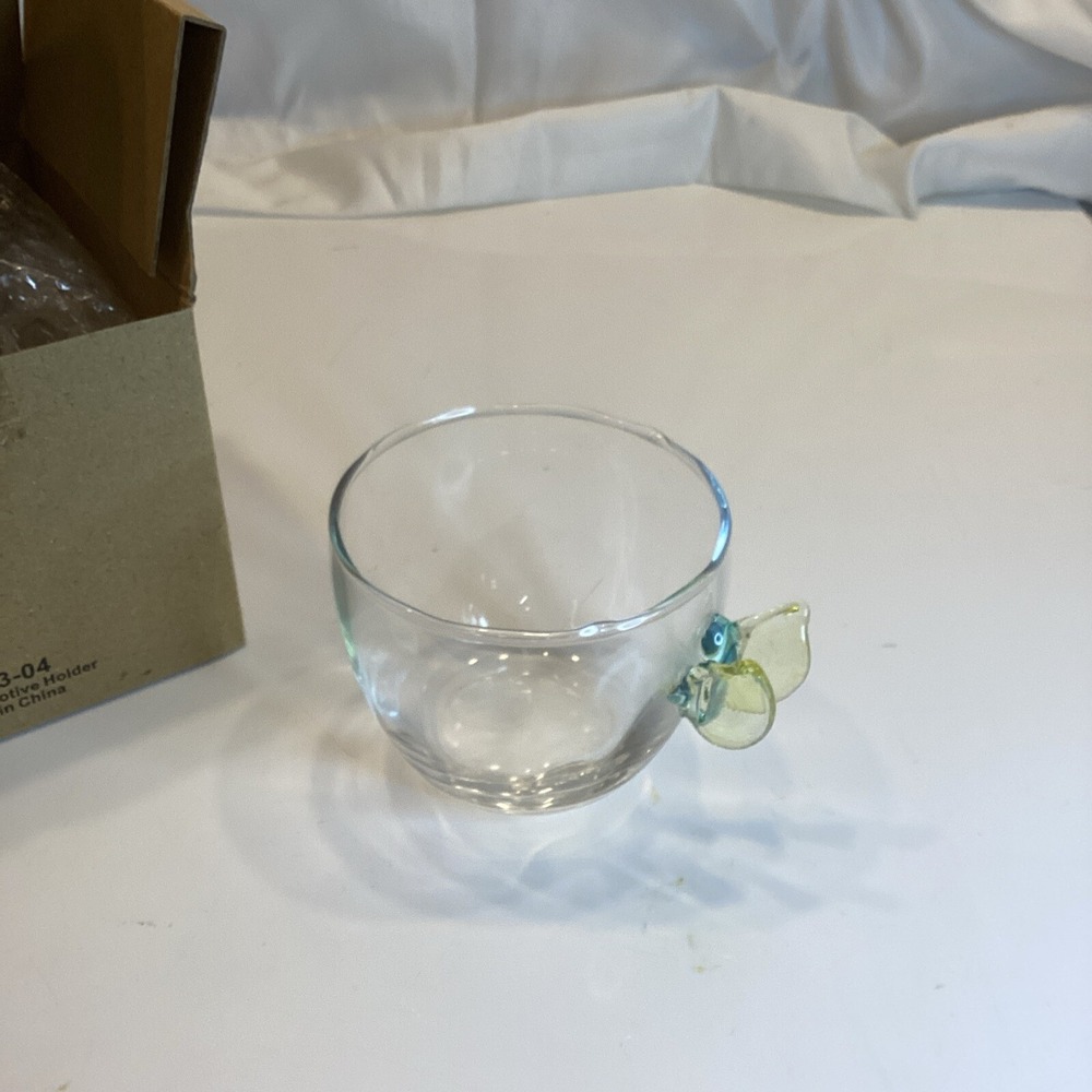 Princess House Crystal Votive Holder #1473 Original Box butterfly handle rare